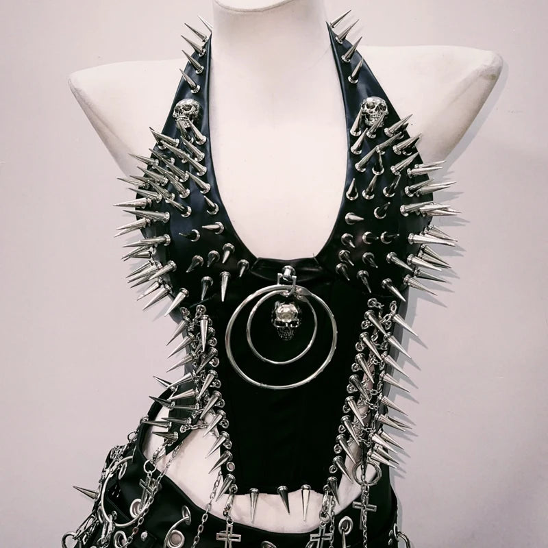 Spiked Queen Bustier in black, punk goth baddie ddlg edgy fashion metal spikes