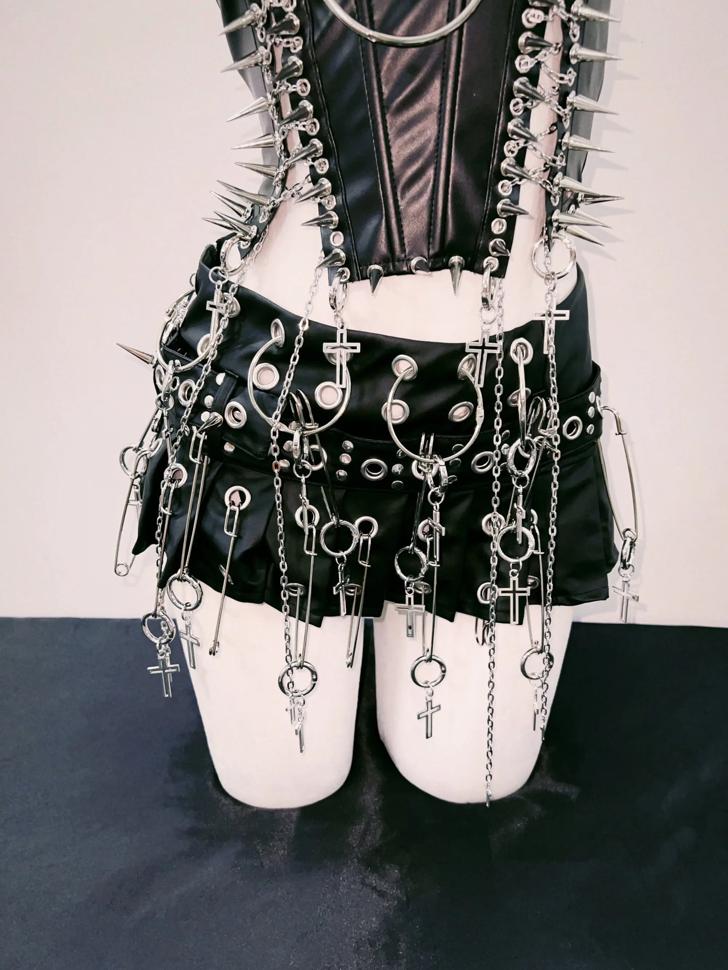 Black Skort with chain and spikes, Spiked Queen edgy punk goth ddlg baddie look