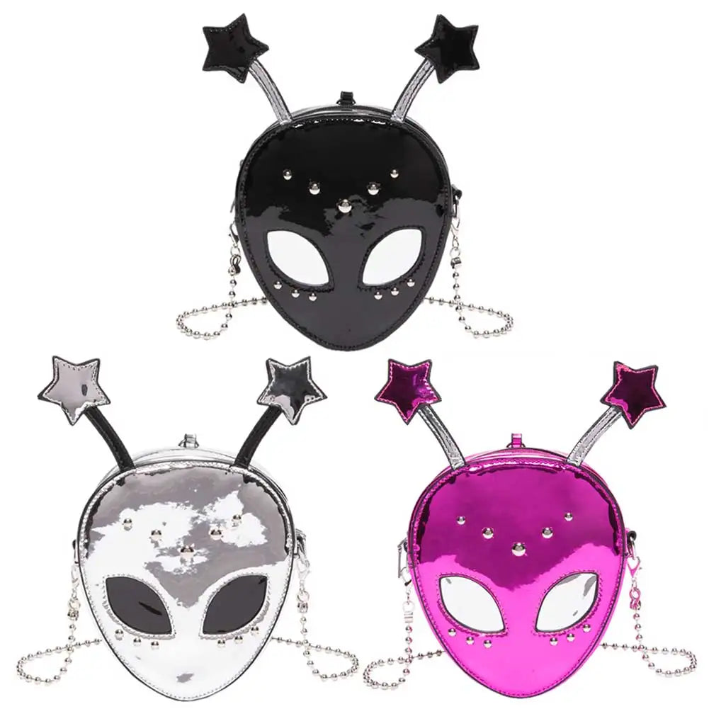 Set of 3 alien abduction crossbody bags in silver, pink, and black, kawaii DDLG ABDL pastelcore style π½β¨