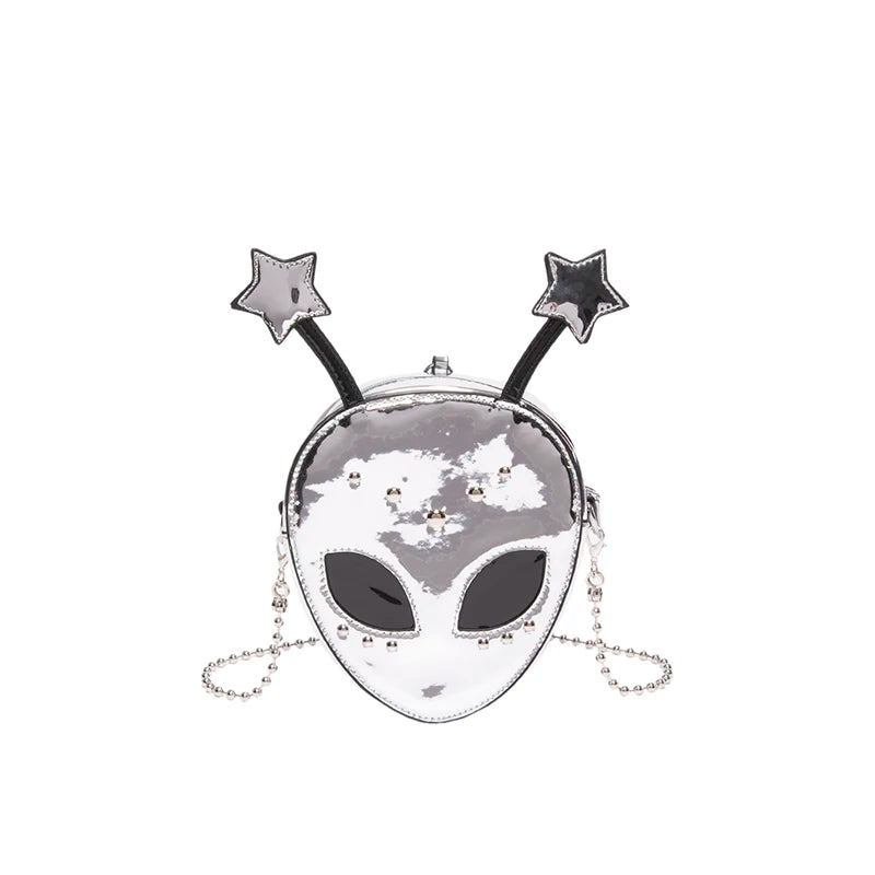 Shimmery silver alien abduction crossbody bag with cosmic vibes, kawaii ABDL pastelcore π½β¨