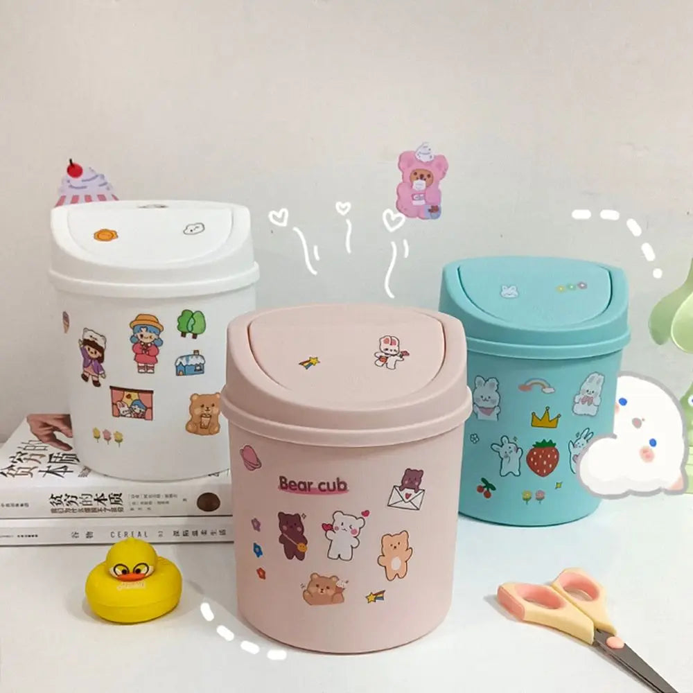 Pastel blue Sticker Bear Mini Trash Can, compact, durable, and perfect for kawaii setups