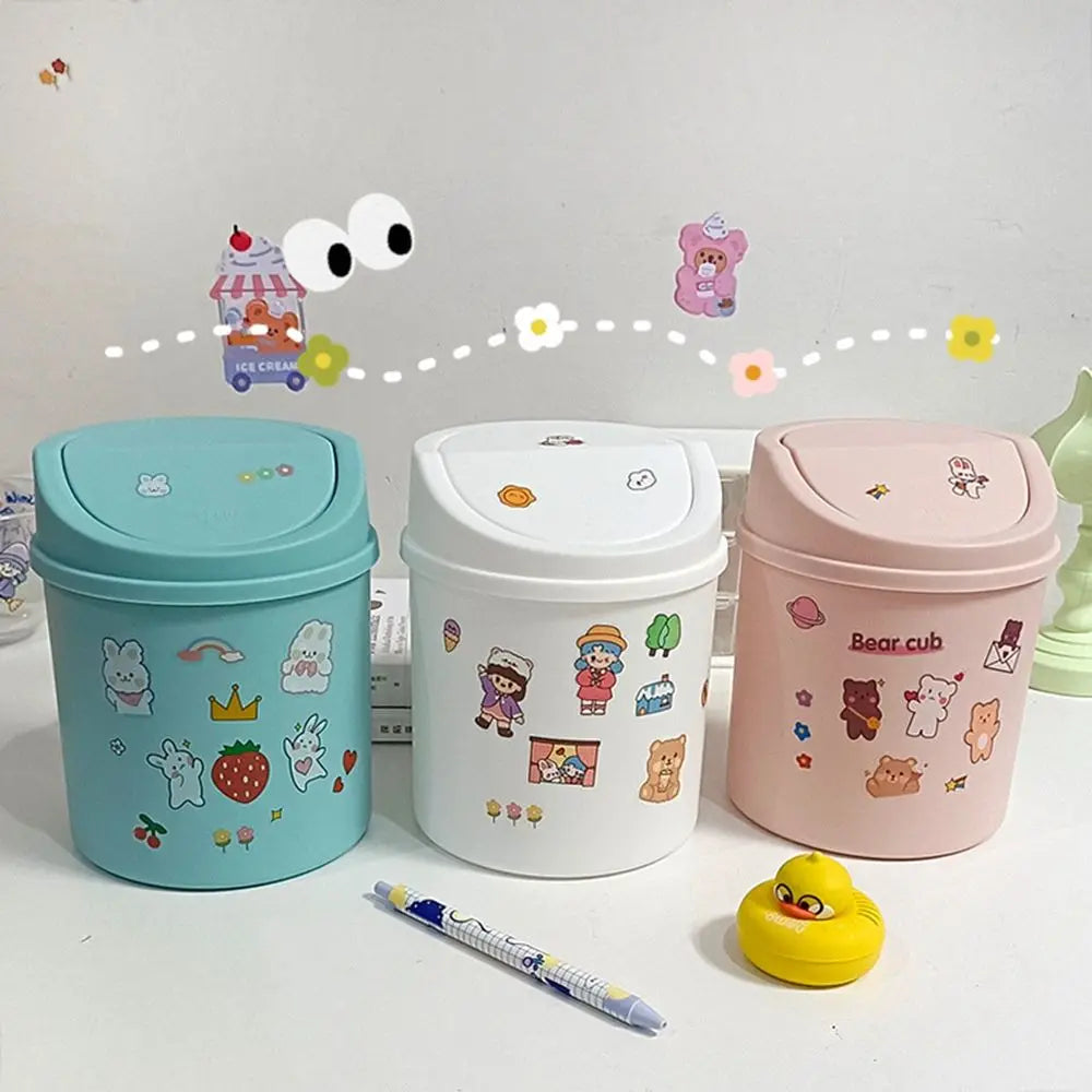 Pastel purple Sticker Bear Mini Trash Can with smooth surface for sticker decoration