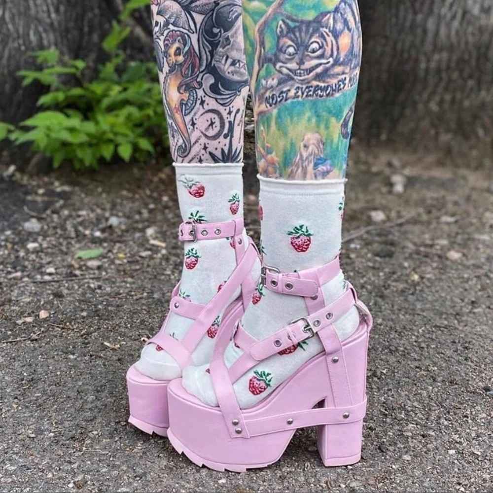pastel multicolor strapped platform heels with double buckles for cutecore and DDLG outfits