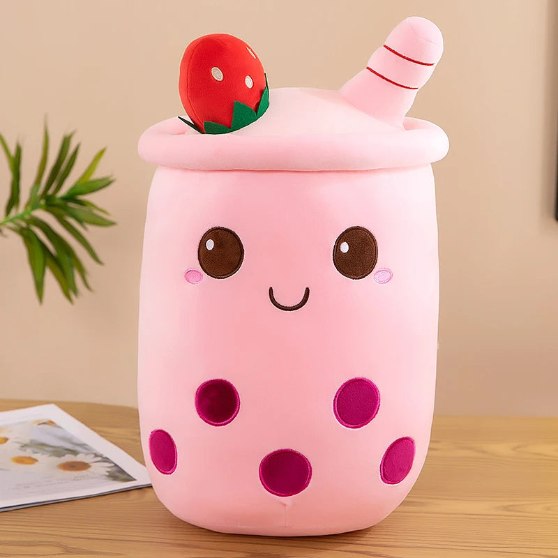 Strawberry Bubble Tea Cuddle Plushie, soft kawaii plush for cozy-core collectors and littles