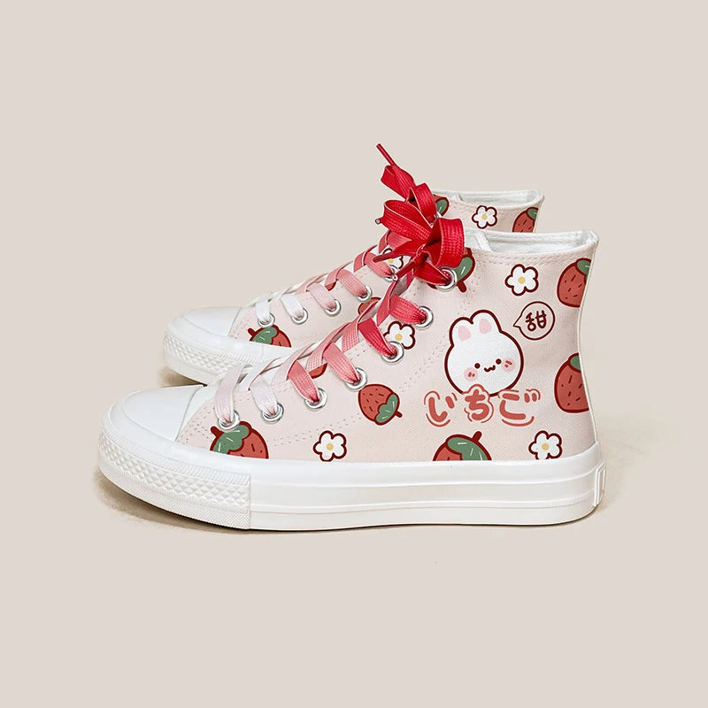 Cute pastel strawberry gradient sneakers for ABDL & DDLG kawaii streetwear
