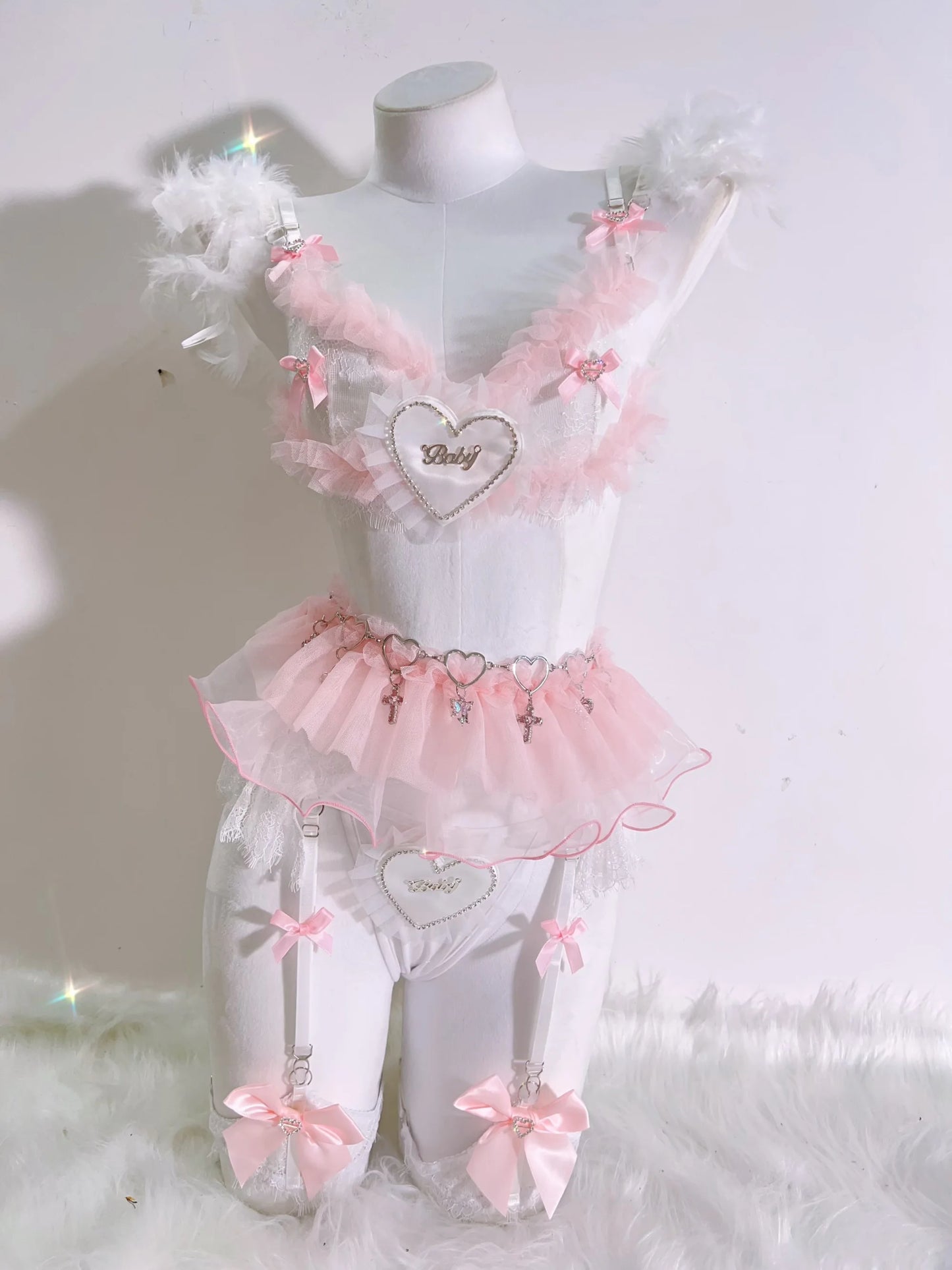 Sugar Baby pink lingerie set styled for playful selfies, embracing kawaii baddie and DDLG aesthetics