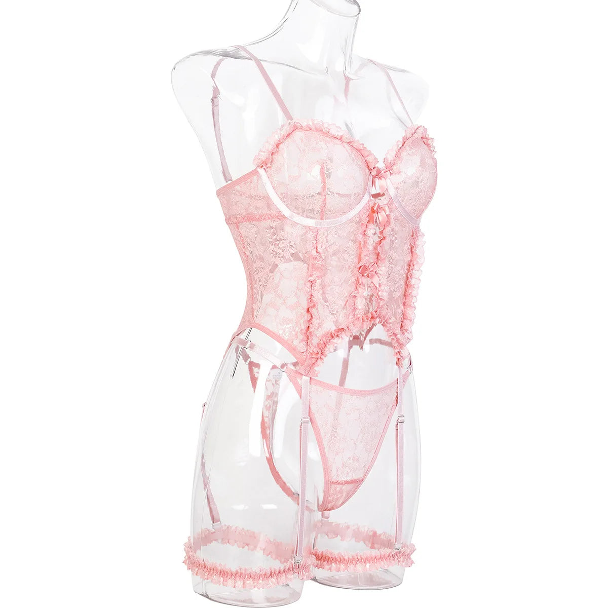 pastel pink Sugar Cream Doll lingerie set, playful frillies with soft, stretchy fabric