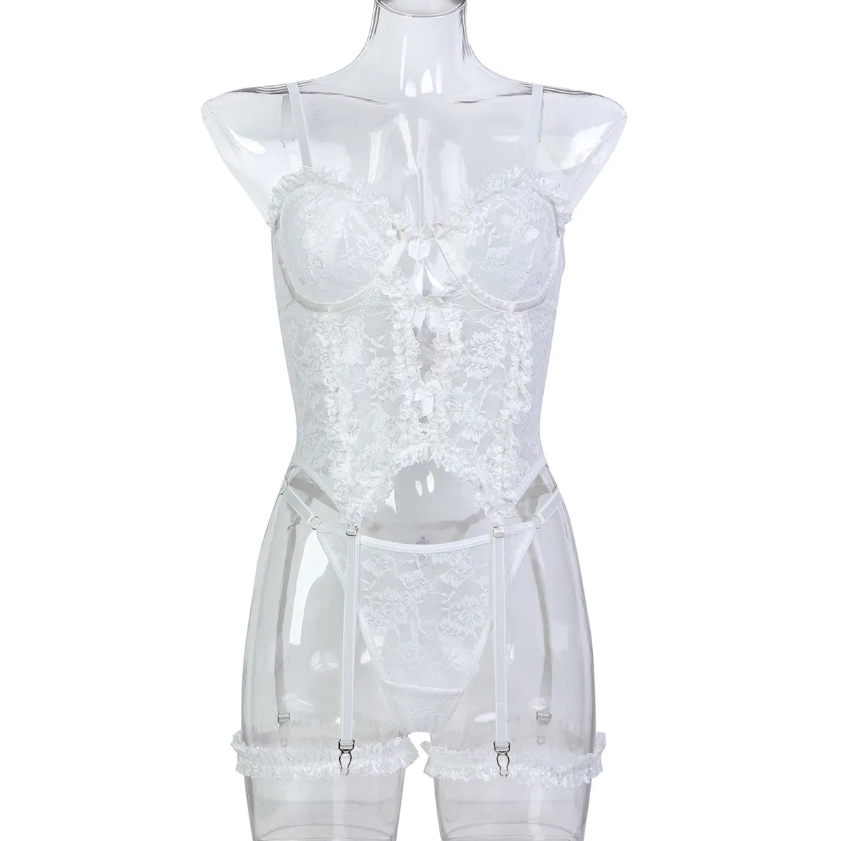 white Sugar Cream Doll lingerie set with breathable mesh and soft lace for kawaii cutecore