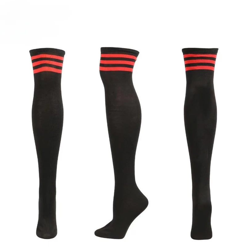 Sexy black and red striped thigh-high socks for bold DDLG and babycore style