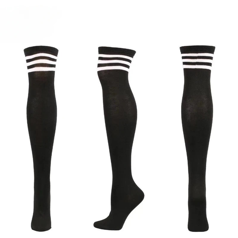 Classic black and white striped thigh-high socks for trendy DDLG and kawaii fits