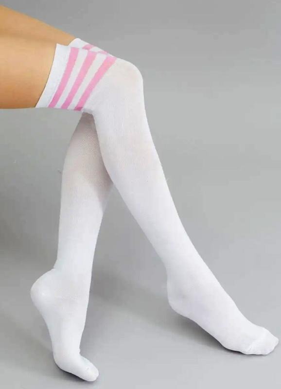 Sugar Doll Striped Stockings with pastel candy stripes for kawaii, ABDL, and DDLG fashion