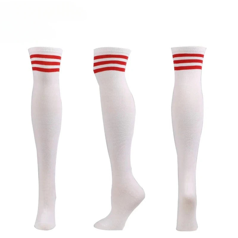 Sweet white and red striped thigh-high socks for kawaii, DDLG, and pastelcore styles