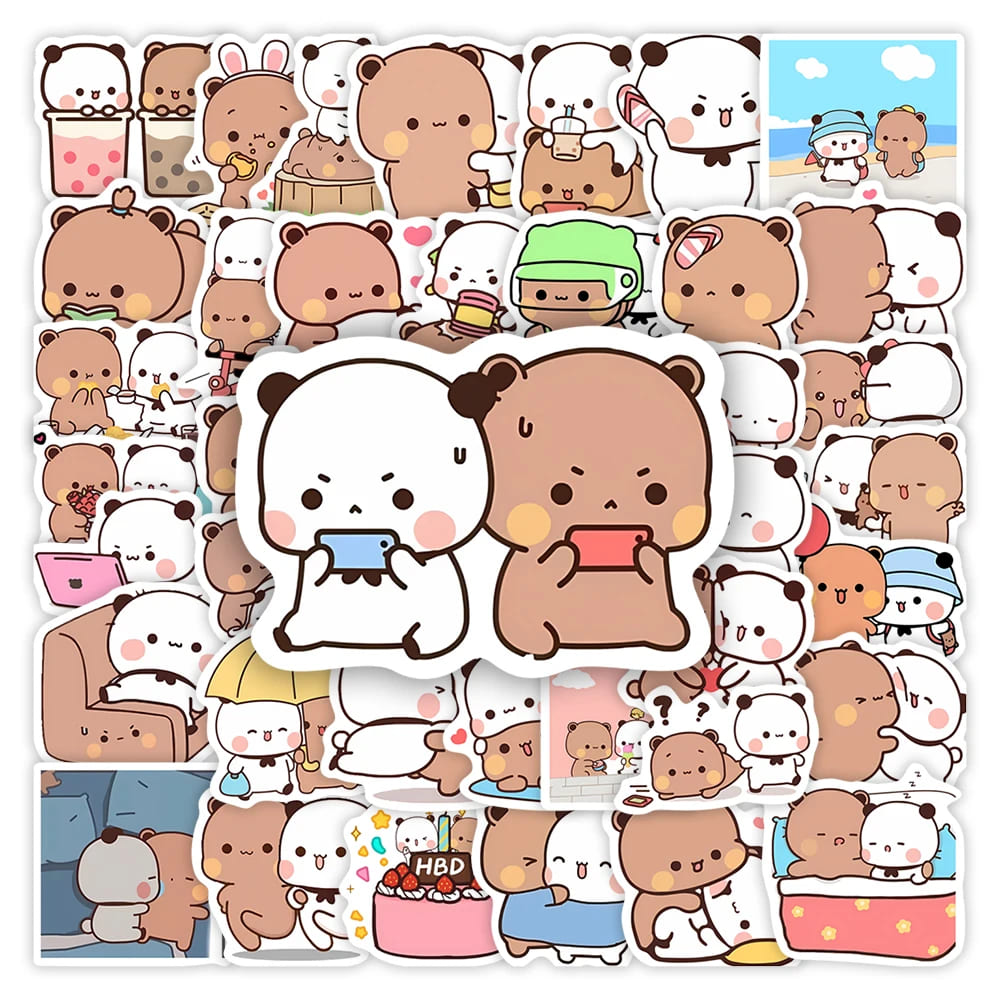 Sweet Bear Couple waterproof stickers pack with 25 cute bear designs for journals and laptops
