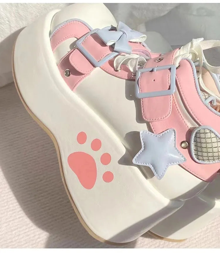 Sweet Paw Kitty Kawaii Sneakers light pink with dreamy pastel design, kawaii ddlg abdl sneakers for dollcore and softie looks