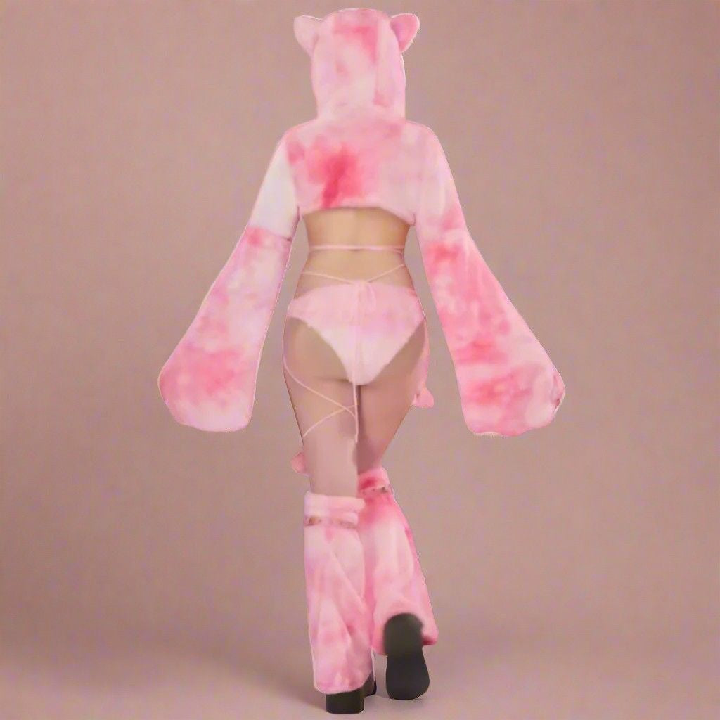 Sweet Purrfection Cosplay Set, back view of plush hoodie and outfit, cutecore ddlg/abdl aesthetic