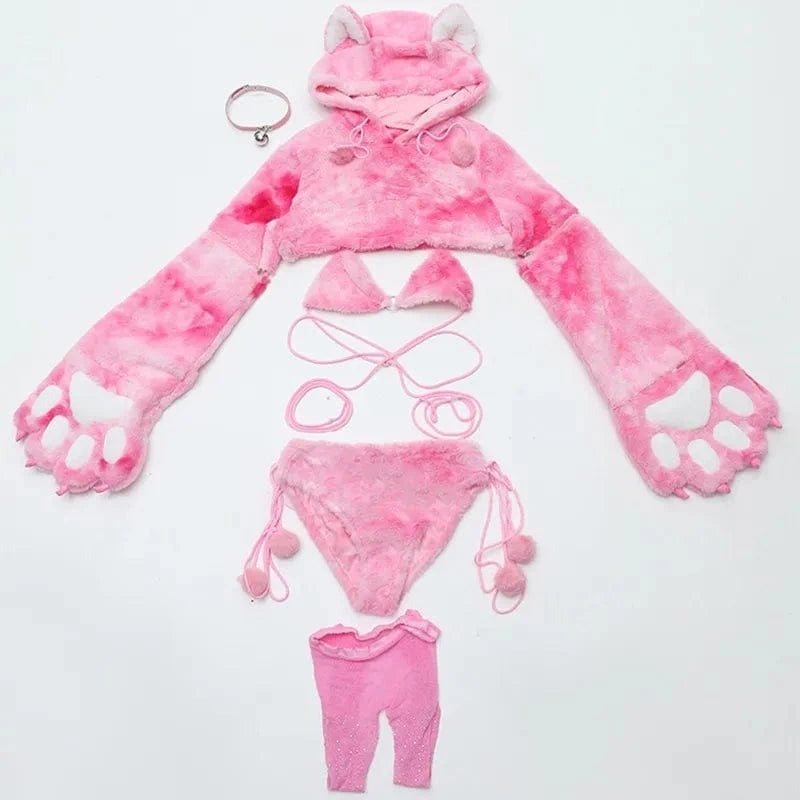 Sweet Purrfection Cosplay Set, full set with hoodie, bra & panty, paws, choker, and stockings, ultimate babygirl