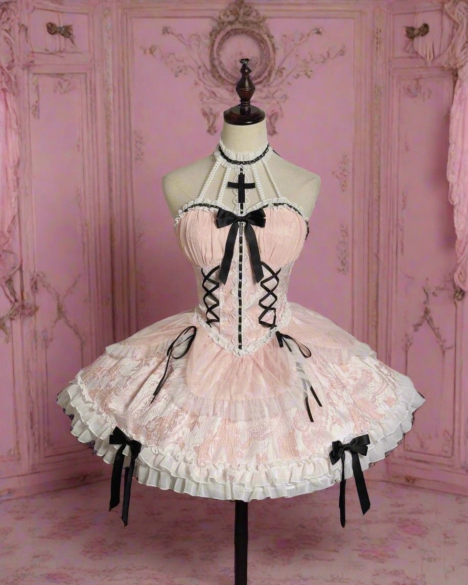 Sweet Squeeze Lolita Mini Corset Party Dress in pink and black, cute cutecore style, baddie vibes, ABDL & DDLG approved