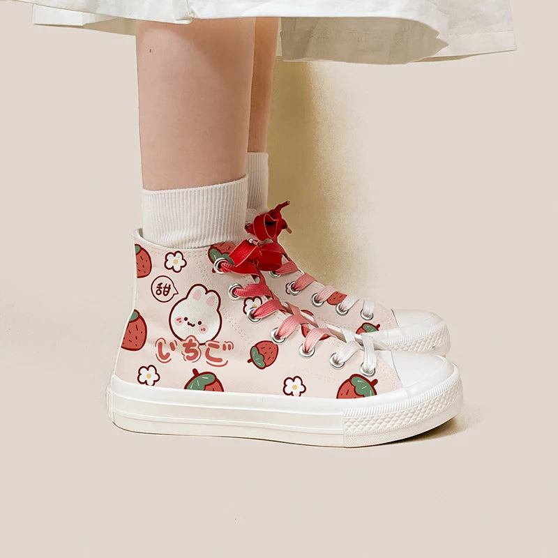 Pink and red gradient Sweet Strawberry sneakers for kawaii DDLG & ABDL outfits