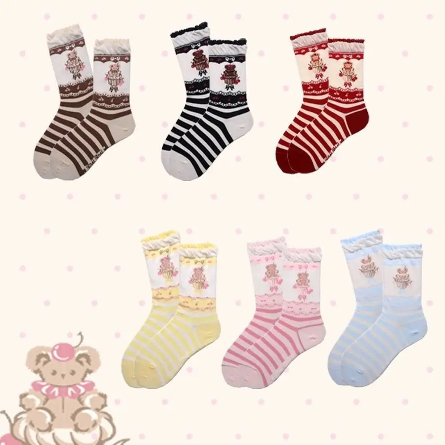 Teddy cupcake socks with kawaii pastel and dark color sets, ddlg abdl babygirl fashion vibes