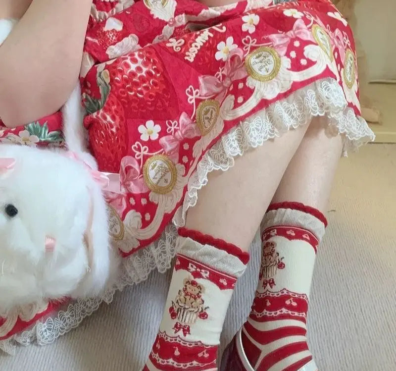 Dark teddy cupcake socks set with vintage cupcake bears, ddlg abdl dollcore cozy style
