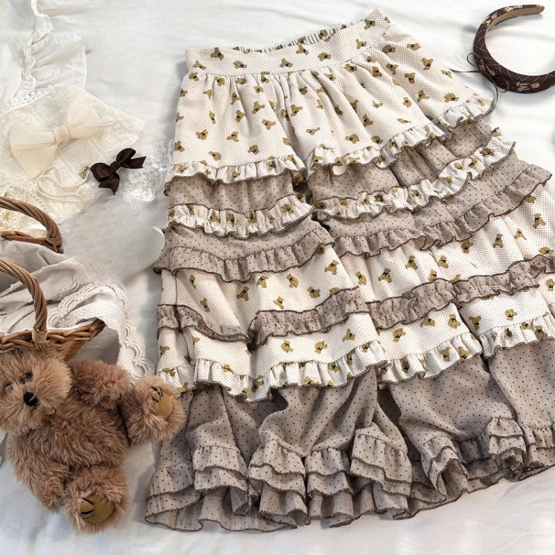 Adorable teddy bear print midi skirt for soft little fashion, DDLG, kawaii, and ABDL aesthetics