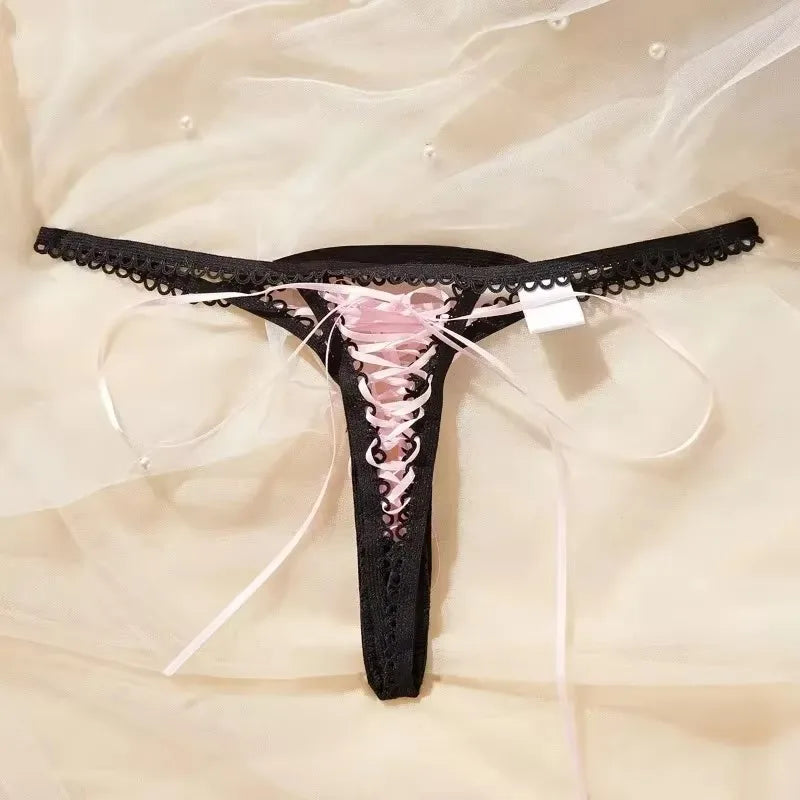 Flirty thong panties featuring soft breathable fabric and sexy black accents for kawaii and bratty babes