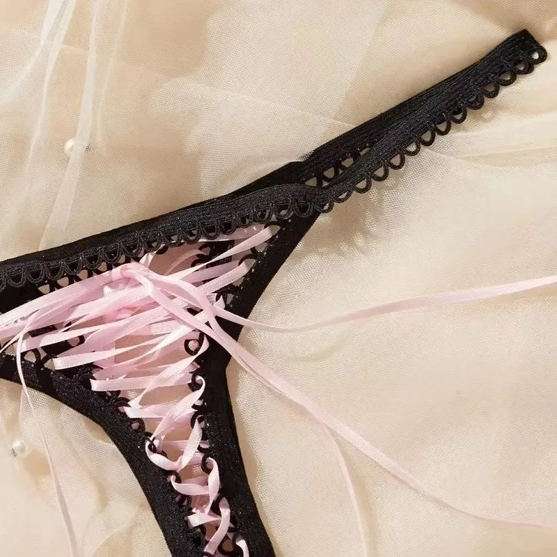 Adjustable tie-up sides on Tempting Ties Thong Panties for customizable fit and playful style