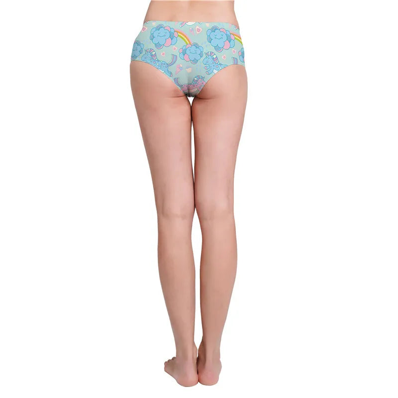 Adjustable tie-up pastel panties with clouds, unicorns, and rainbows, perfect for kawaii DDLG ABDL look