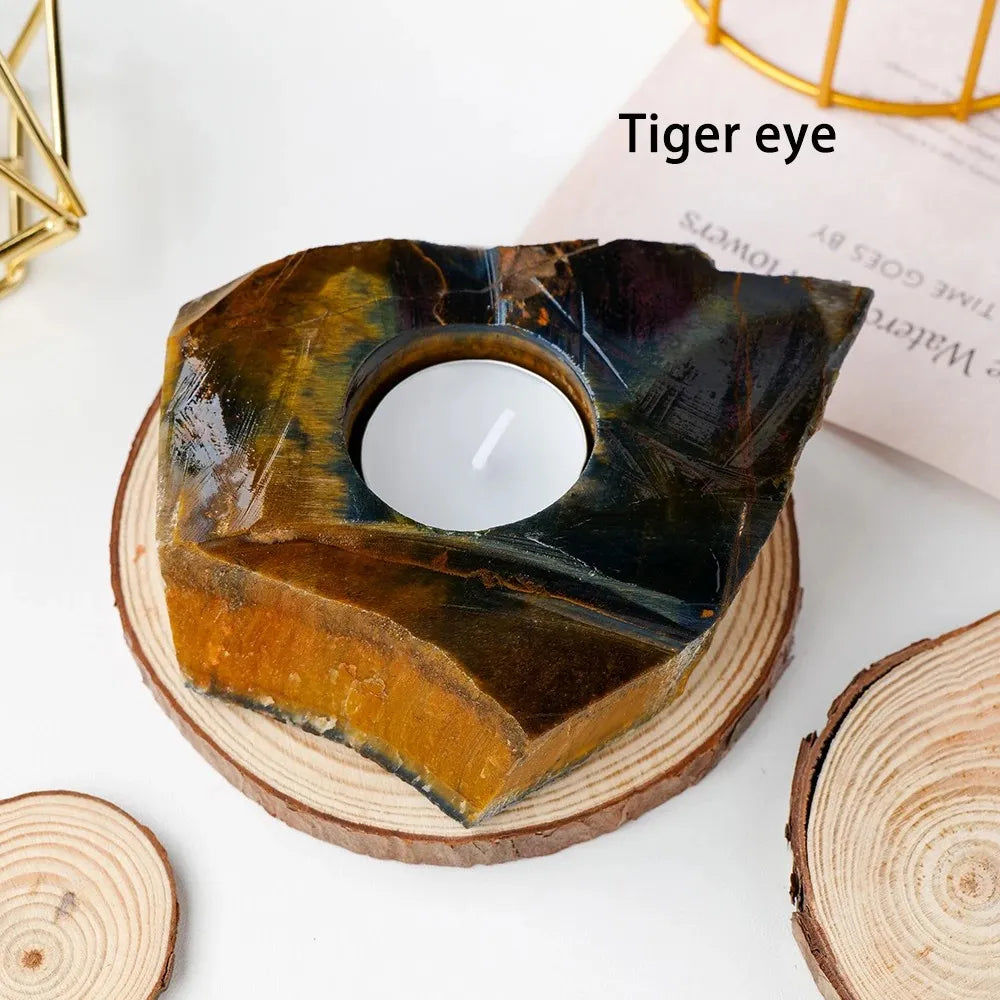 Tiger Eye Ritual Candle Holder for DDLG ABDL, golden crystal decor for kawaii cutecore spaces and sacred rituals