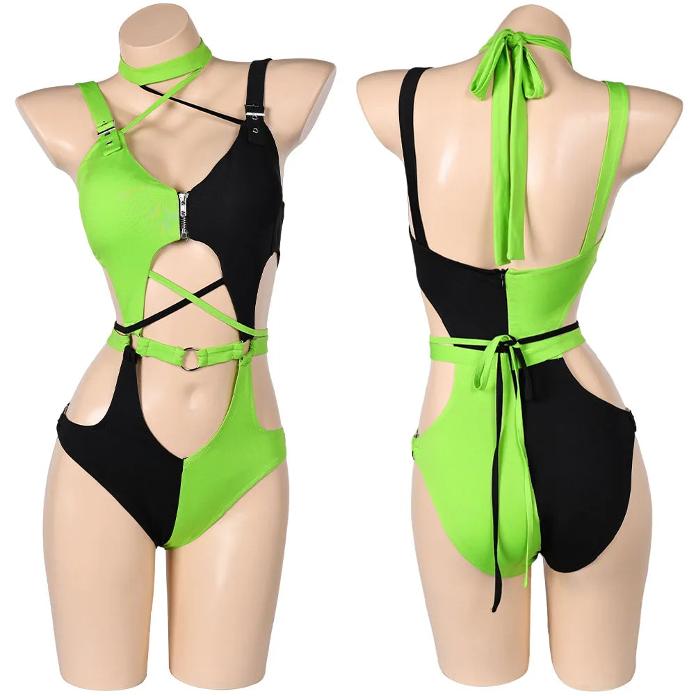 Toxic Glow Baddie Set in green and black, DDLG/ABDL cutecore and kawaii villain-core outfit