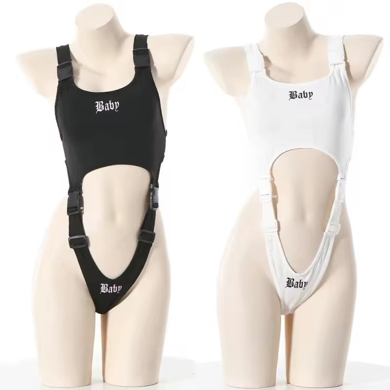 Two tone black white bodysuit sexy cutecore ddlg look
