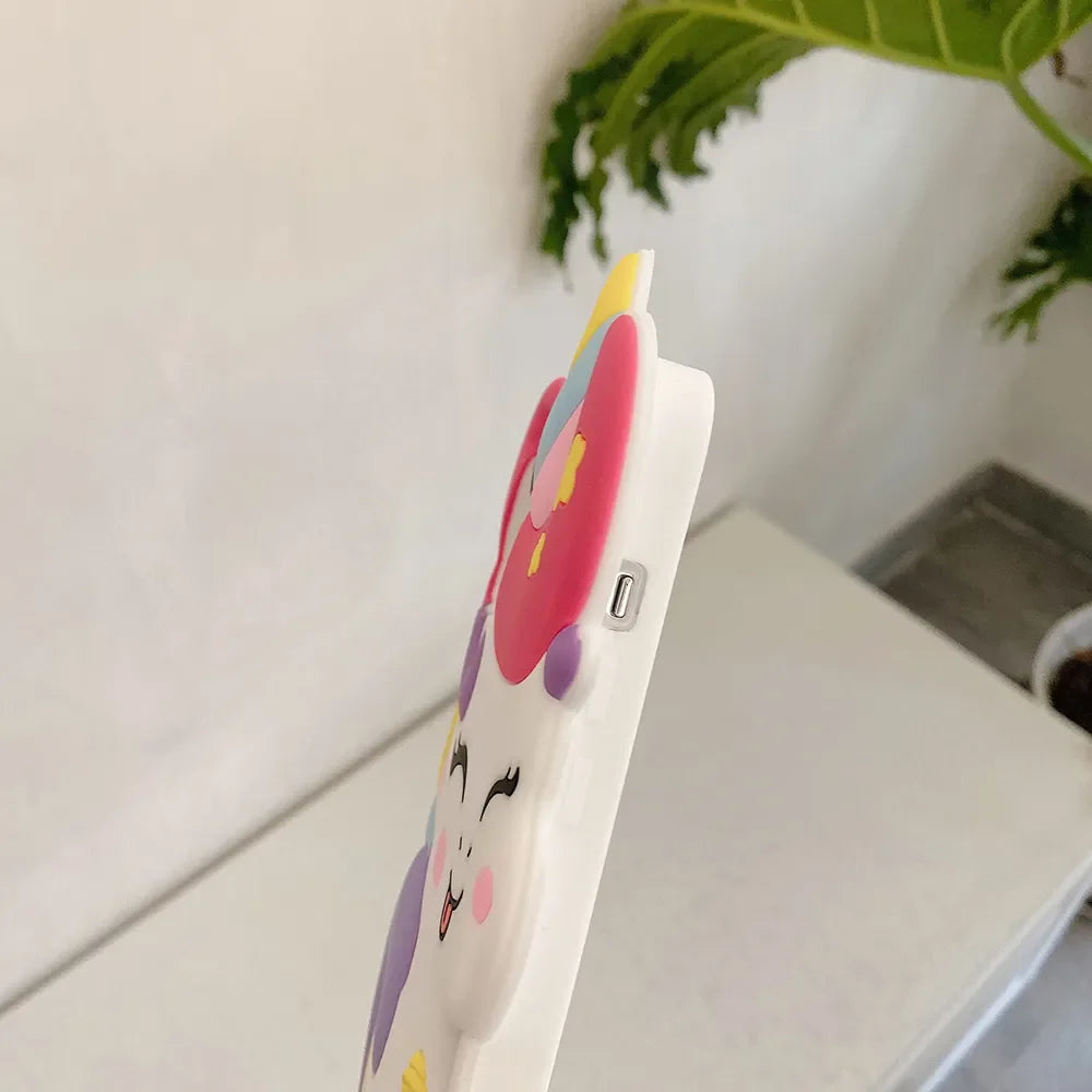 Soft blue unicorn phone case with magical aura colors, durable silicone for kawaii fashion vibes