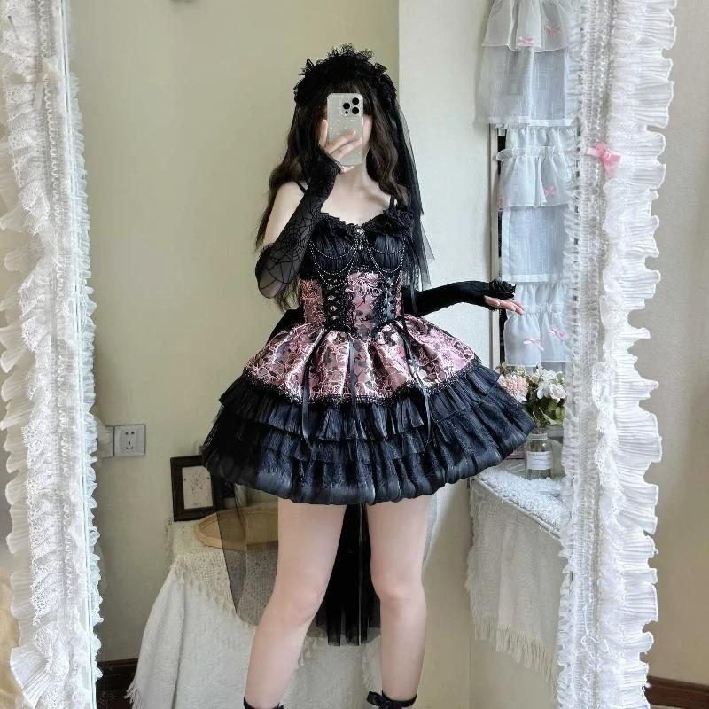 Victorian Gothic Lolita Dress Noir Elegance, sleek corset fit, dramatic cutecore vibes