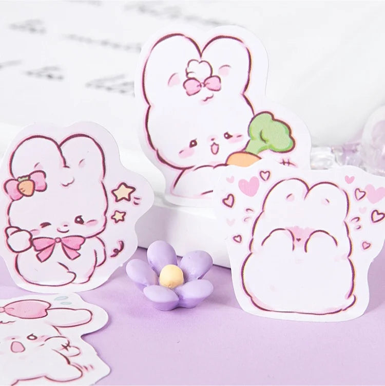 Waterproof Sweet Little Bunny Sticker set with 45 pieces, ideal for laptop, phone, and journal decoration