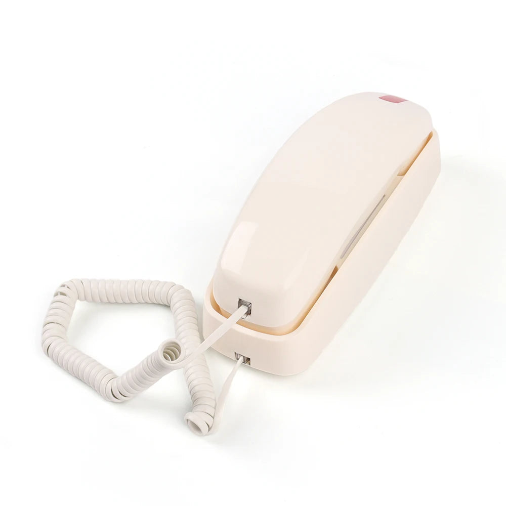 White kawaii retro desk phone with corded handset and bold easy-use buttons