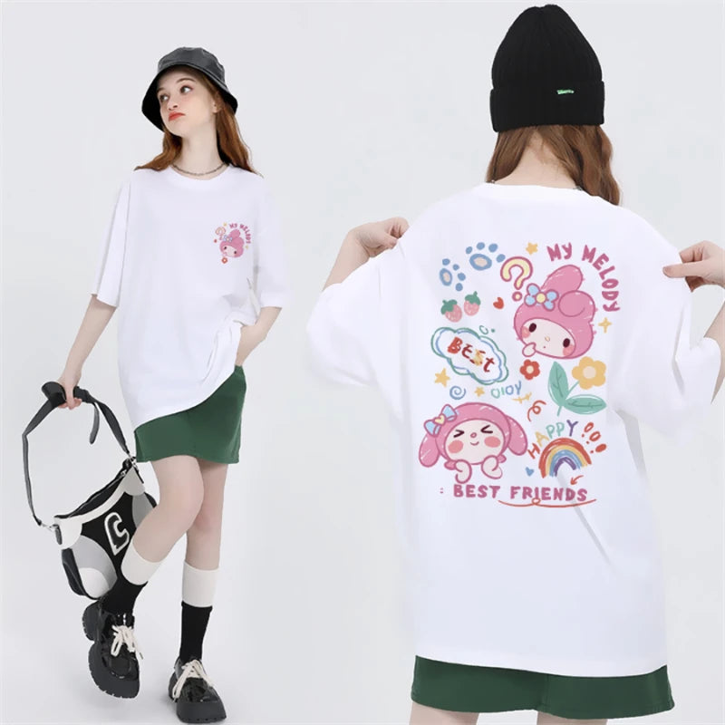 Kawaii My Melody best friends white tee with pastel vibes and adorable critters