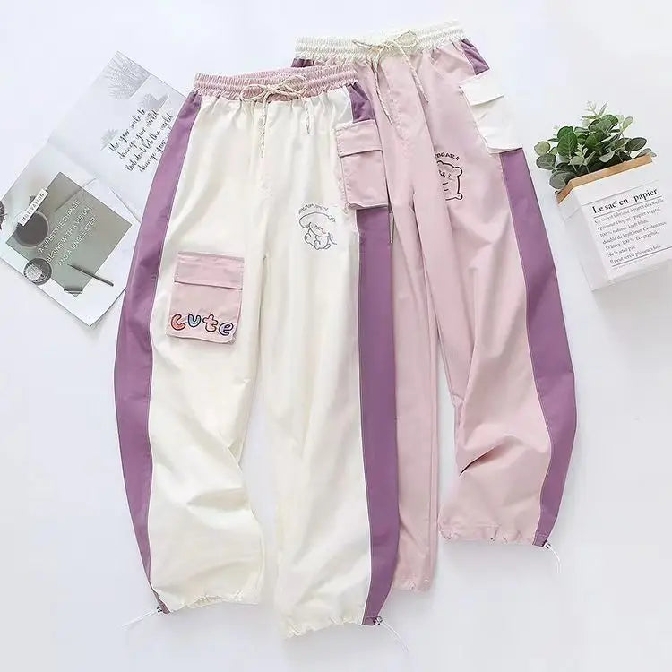 White and pink pastel bunny drip sweatpants side by side, perfect for soft girl and babycore ABDL looks