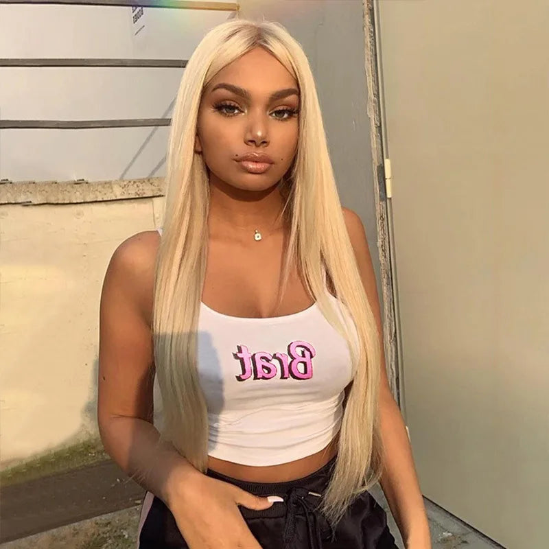Flirty soft crop top in white and pink with bratty edge, great for cute, aesthetic fashion