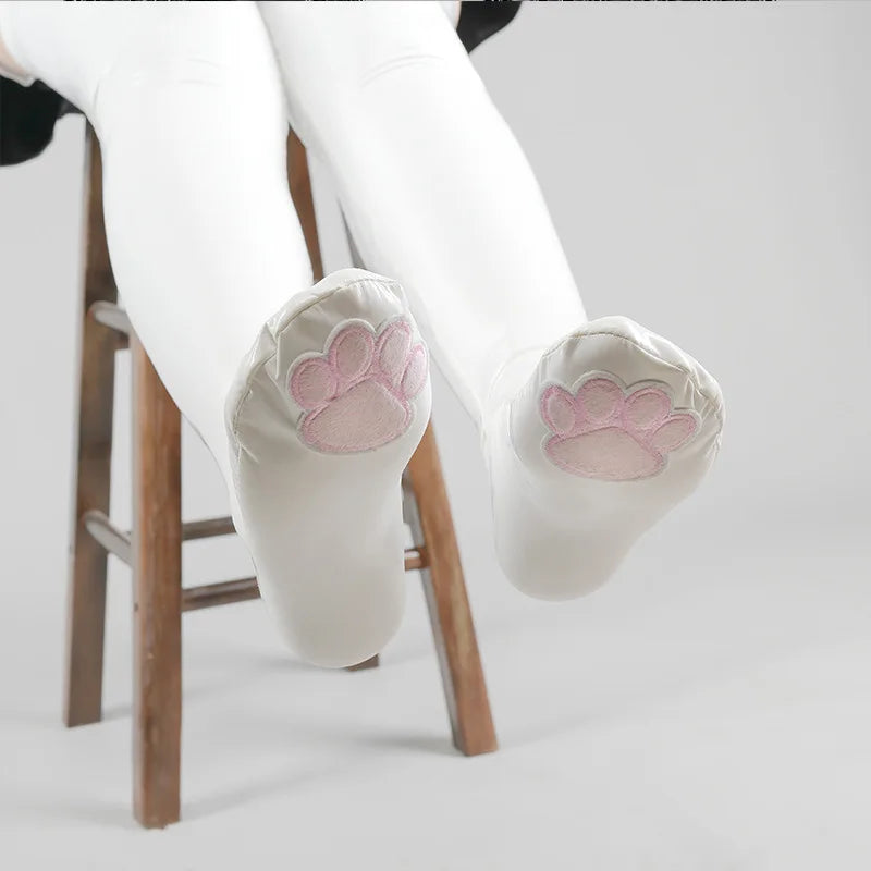 white and pink glossy latex paws stockings perfect for kawaii petplay and DDLG cosplay vibes