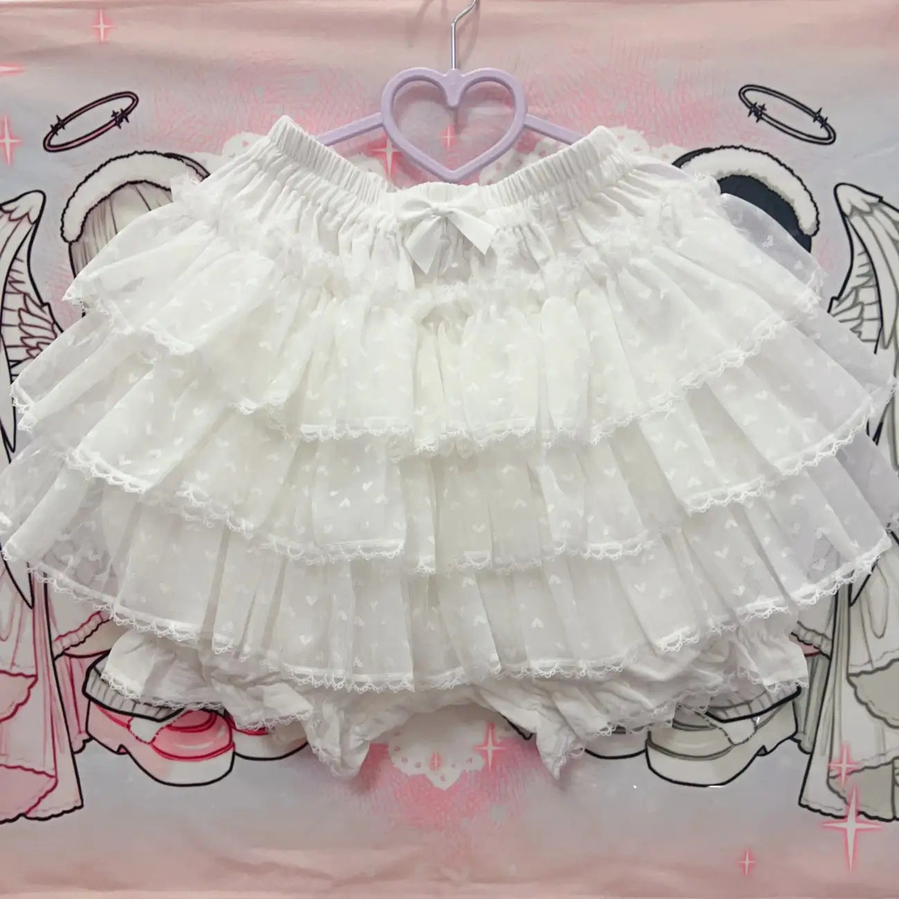 White Princess Puff Ruffle Mini Skirt with ruffles for soft girl fairycore vibes
