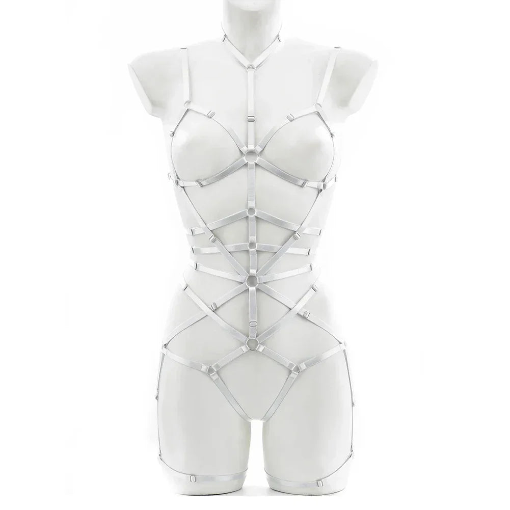 White Strap to the Max Harness Set, one size fits 40–65 kg (88–143 lbs), edgy cutebaddie style, festival fashion, lingerie layering