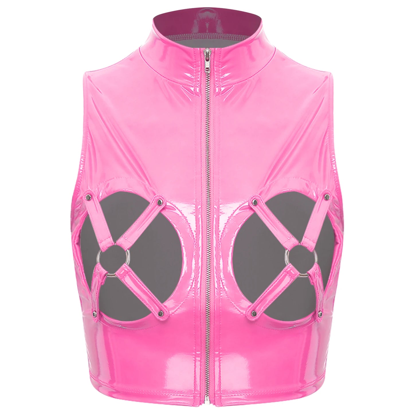 Xposé pink latex crop top for flirty kawaii cutecore vibes and sexy DDLG doll fashion