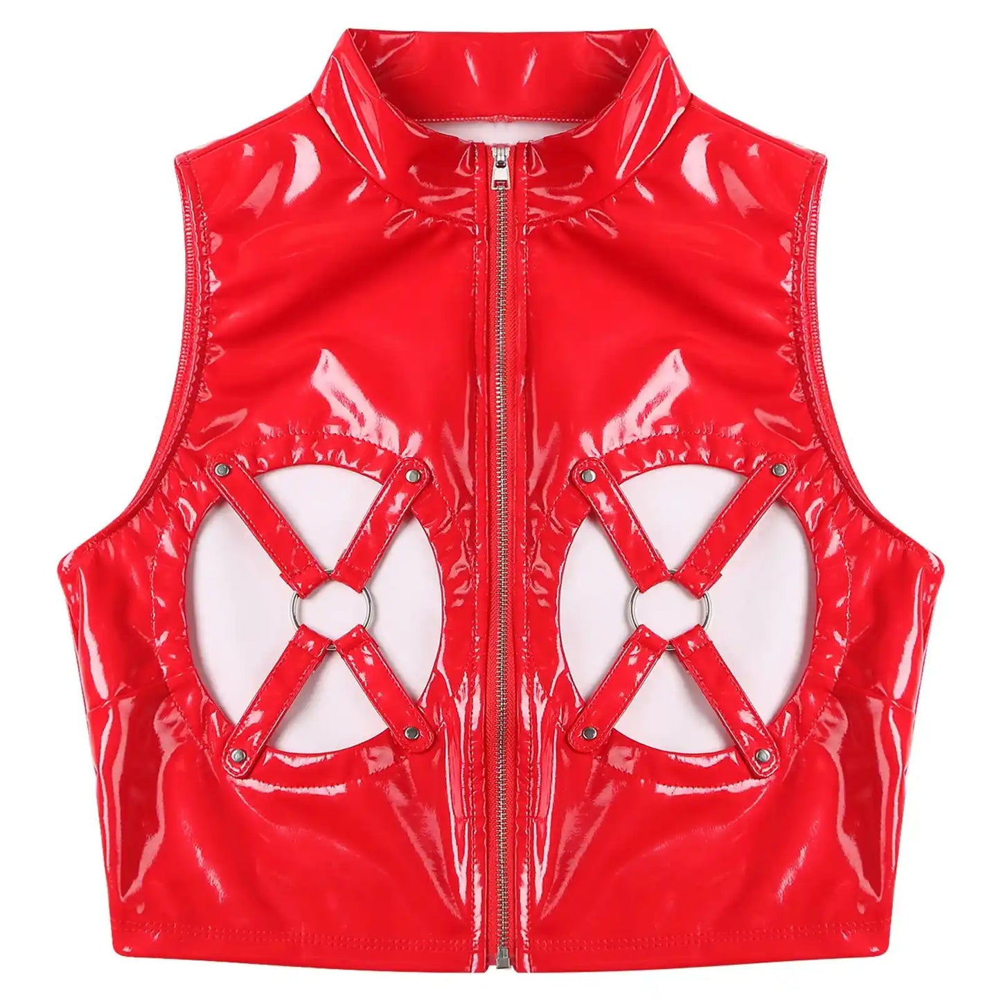 Flirty red latex crop top serving kawaii cutecore style and sexy DDLG fashion