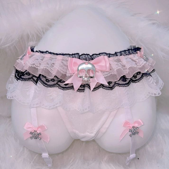 Alternative black skull lingerie set featuring delicate lace, edgy details, and a comfortable fit
