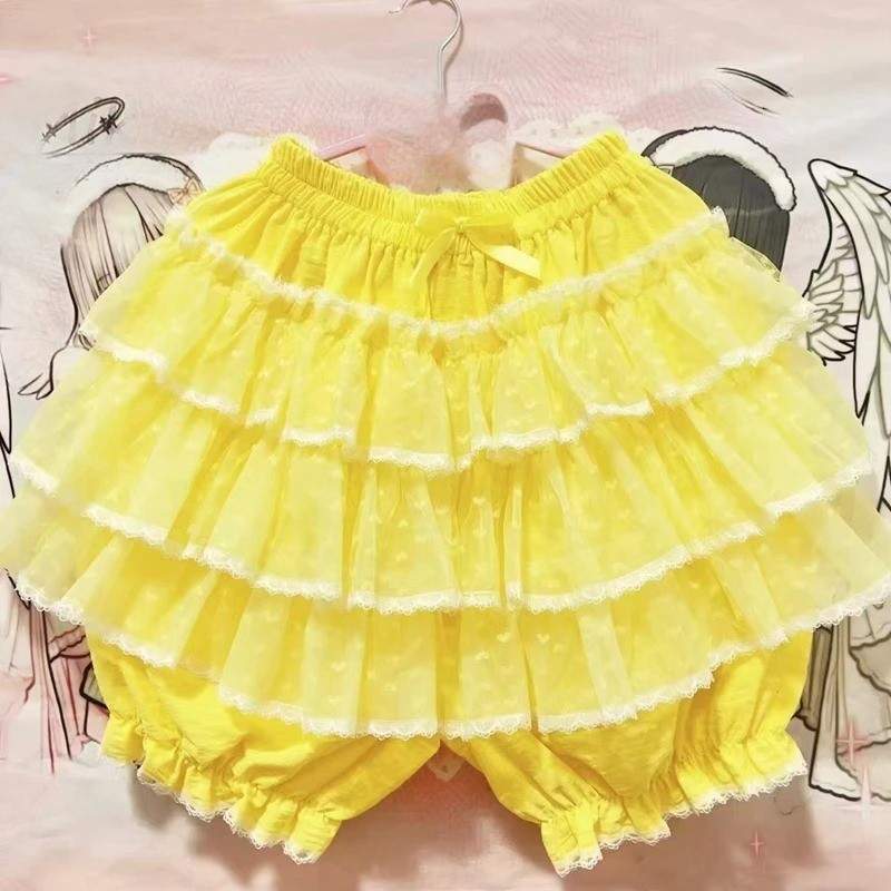 Yellow Princess Puff Ruffle Mini Skirt with soft puff ruffles for playful pastel fits