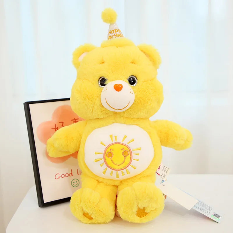 Yellow Party Hat Rainbow Teddy plush bear with birthday party hat and pastel vibes
