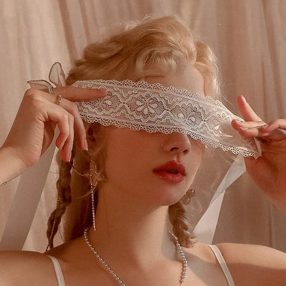 Cutecore White Lace Blindfold, delicate pastel accessory for cute and flirty soft girl vibes