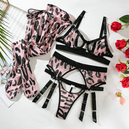 Kawaii Baddie Leopard Lingerie Set, ddlg pink cutecore lingerie for flirty confident looks