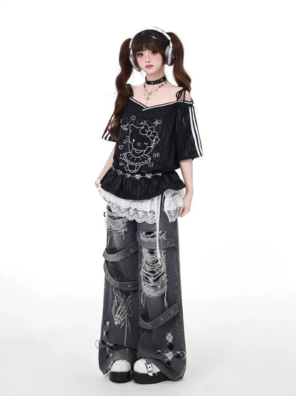 Edgy Goth Baddie Denim Pants