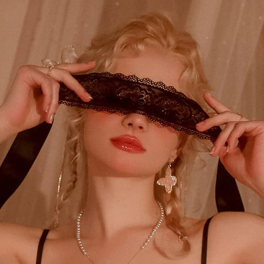 Secret Touch Black Lace Blindfold, soft sensory accessory for kawaii, cutecore, and baddie vibes
